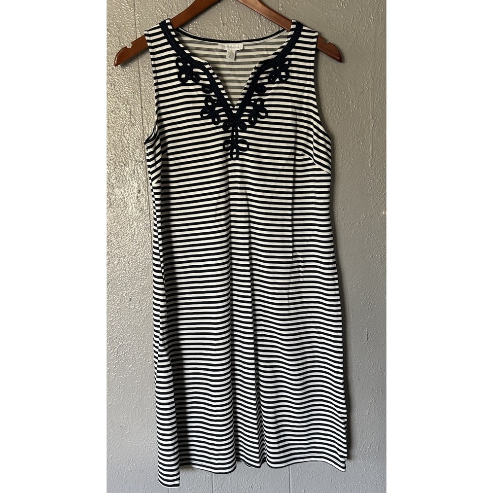 Women's Charter Club Med Midi‎ Dress Nautical Blue/ White Striped Beach Vacation